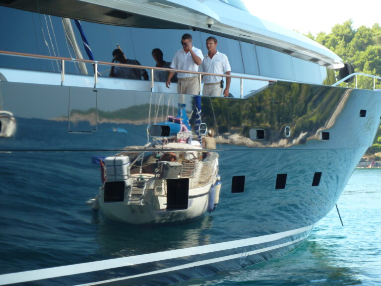 Croatia Cavtat beach Sustjepan - one yacht reflecting the other