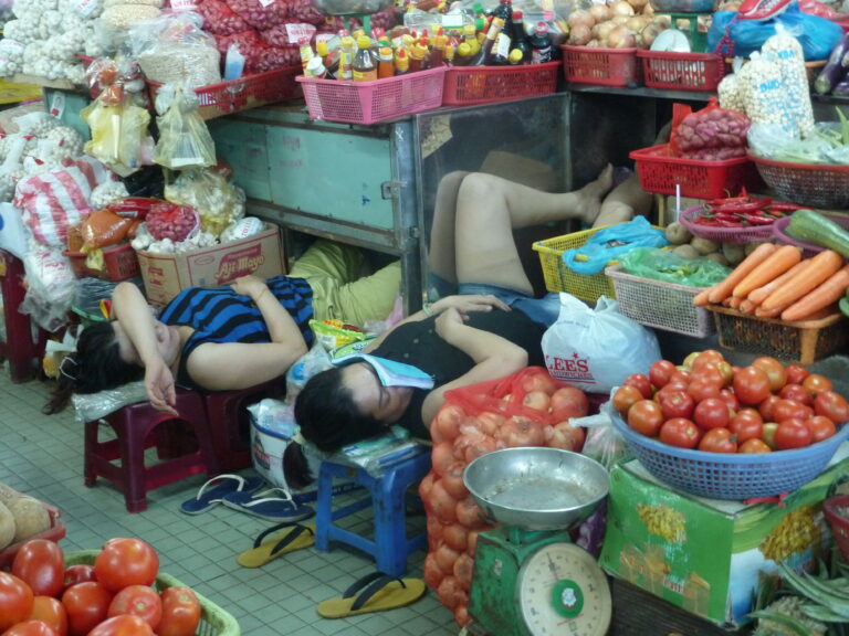 all people working in the market have a rest for a while