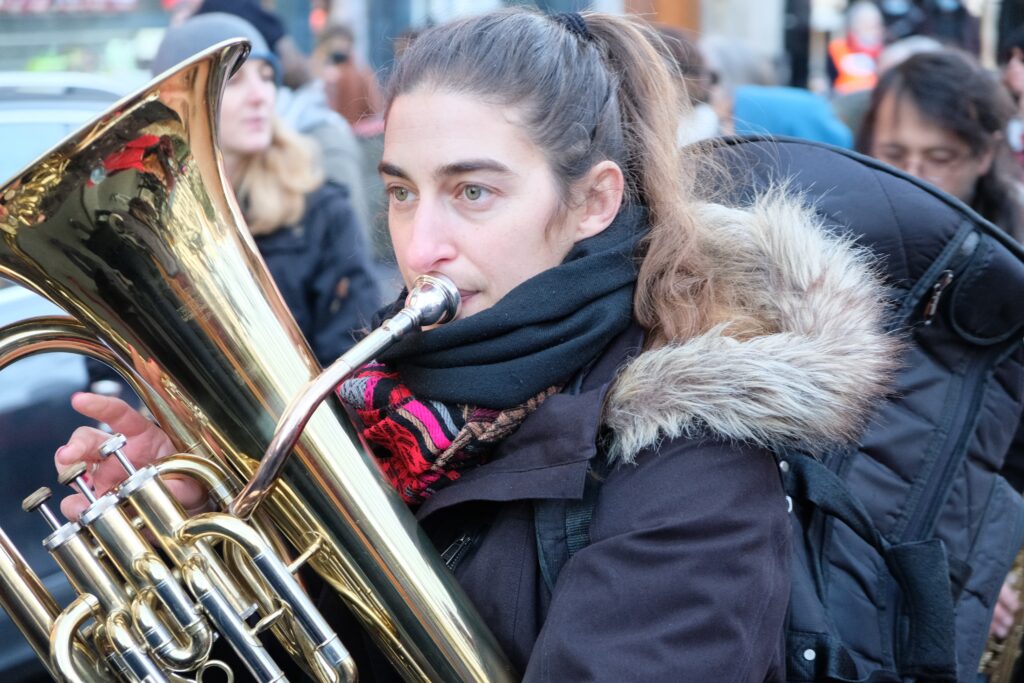 music demonstration, Paris France lady