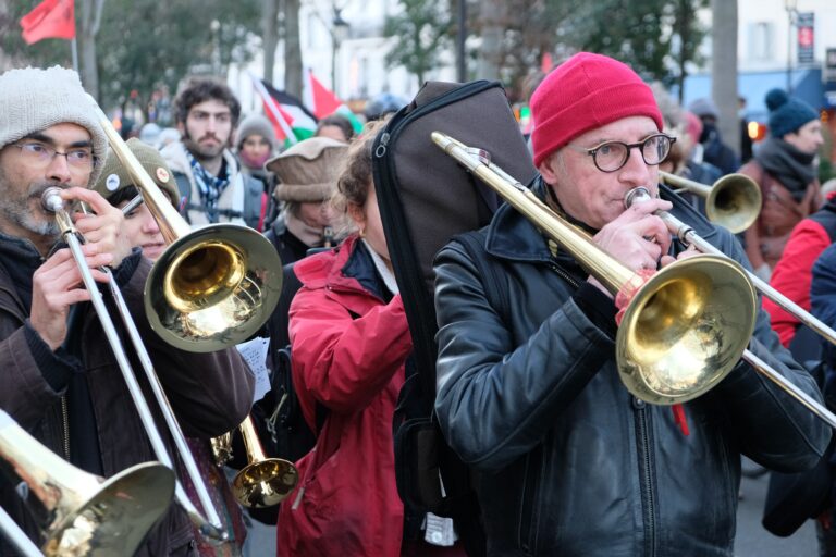 Trumpet, demonstration, music, Paris France, discrimination