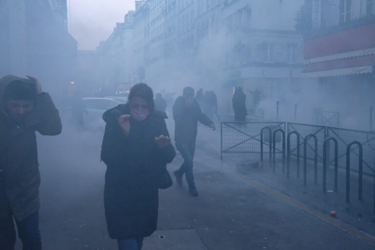 demonstration, paris france, anti-discrimination, equal opportunities, equality, fighting, lady, power, tear gas, tear-gas, smoke, gas