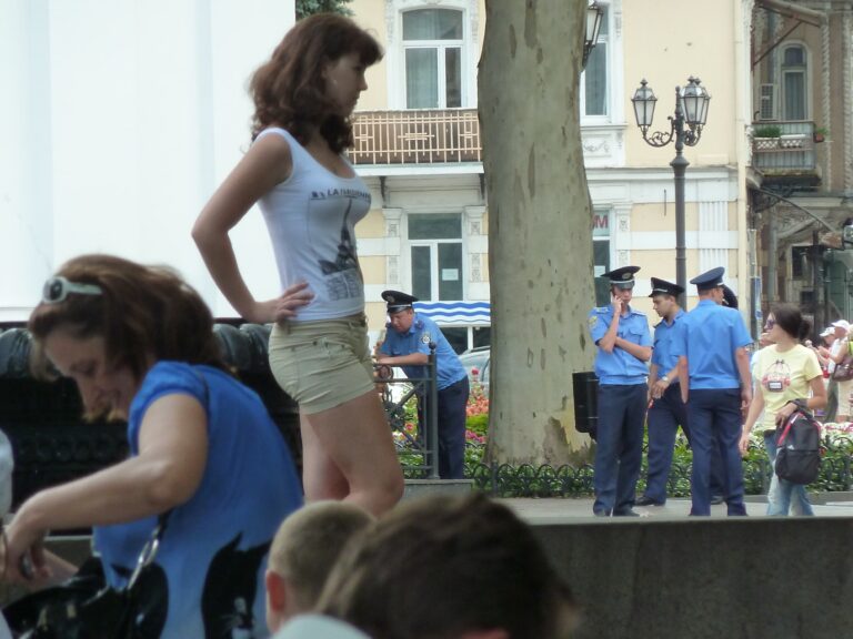 Young lady & police men Odessa Ukraine