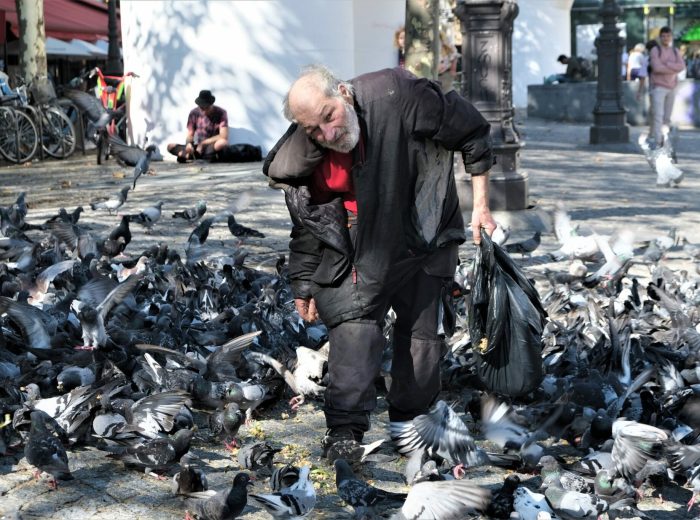 Pompidou center Paris Centre Georges Pompidou, feed pigeons, deafs,