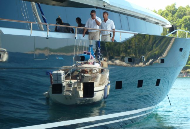 Croatia Cavtat beach Sustjepan - one yacht reflecting the other