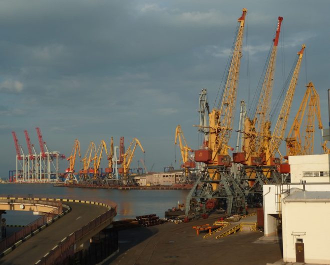 Ukraine Odessa industrial port just in front of the old town overseas logistics, sea freight